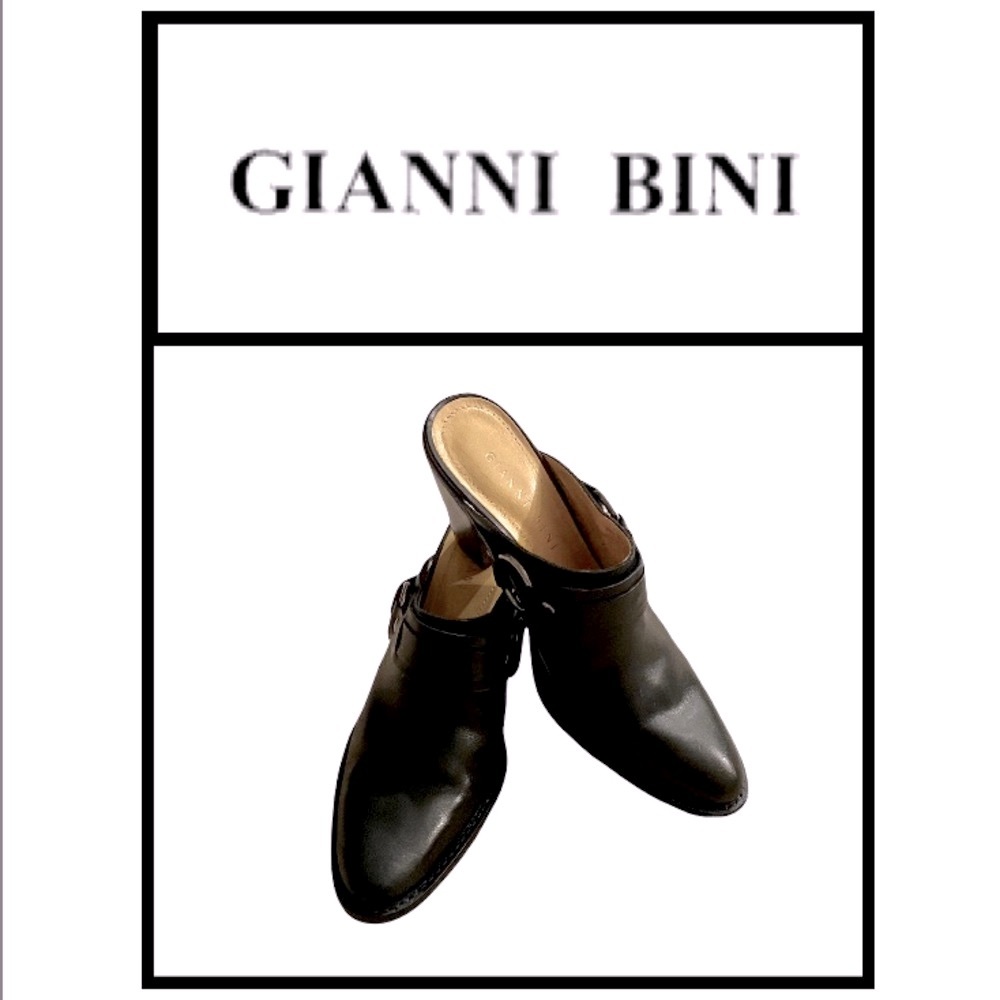 Gianni Bini Black Leather Slip-on Heels - GUC! - Picture 1 of 16